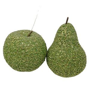 Sparkly Green Glitter Apple & Pear Ornament Set For Decor #D-13